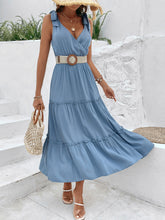 Load image into Gallery viewer, Tie Shoulder Smocked Waist Sleeveless Tiered Dress