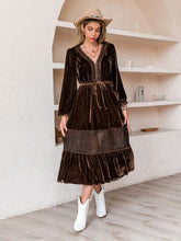 Load image into Gallery viewer, Drawstring V-Neck Crochet Dress