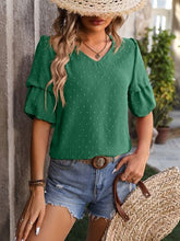 Load image into Gallery viewer, Swiss Dot V-Neck Short Sleeve Blouse