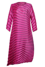 Load image into Gallery viewer, Striped Asymmetrical Pleated Round Neck Midi Dress