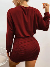 Load image into Gallery viewer, Ruched Long Sleeve Mini Wrap Dress