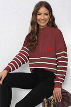 Load image into Gallery viewer, Striped Zip-Up Long Sleeve Ribbed Sweater