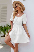 Load image into Gallery viewer, Ruched Square Neck Puff Sleeve Mini Dress