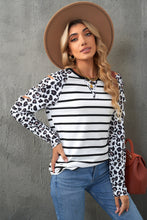 Load image into Gallery viewer, Leopard Print Striped Distressed Long Sleeve Tee
