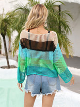 Load image into Gallery viewer, Color Block Openwork Boat Neck Cover Up