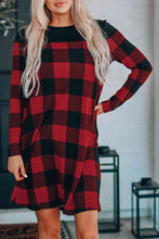 Load image into Gallery viewer, Plaid Round Neck Long Sleeve Mini Dress