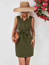 Load image into Gallery viewer, Buttoned V-Neck Belted Sleeveless Dress