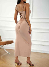 Load image into Gallery viewer, Lace-Up Spaghetti Strap Slit Dress