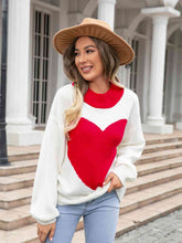Load image into Gallery viewer, Heart Graphic Round Neck Sweater