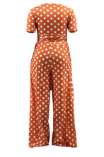 Load image into Gallery viewer, Plus Size Polka Dot Round Neck Top and Wide Leg Pants Set