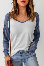 Load image into Gallery viewer, Contrast Sheer Striped V-Neck Top