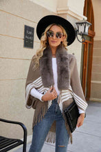 Load image into Gallery viewer, Striped Fringe Detail Long Sleeve Poncho
