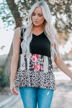 Load image into Gallery viewer, Leopard Floral Color Block V-Neck Tank Top