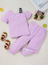 Load image into Gallery viewer, Girls Color Block Printed Cold-Shoulder Tee and Joggers Set