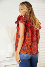 Load image into Gallery viewer, Double Take Floral Flutter Sleeve Notched Neck Blouse