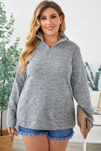 Load image into Gallery viewer, Gray Heathered Turn-down Zip Collar Plus Size Sweatshirt