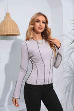 Load image into Gallery viewer, Ribbed Round Neck Long Sleeve Blouse