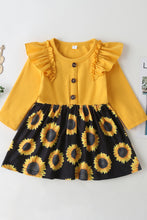 Load image into Gallery viewer, Girls Ruffle Shoulder Sunflower Pattern Dress