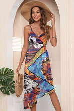 Load image into Gallery viewer, Asymmetrical Print Surplice Neck Spaghetti Straps Dress