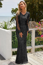 Load image into Gallery viewer, Sequin Fringe Sleeve Maxi Dress