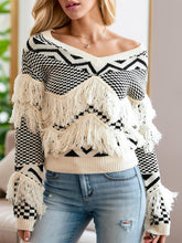 Load image into Gallery viewer, Geometric Fringe Detail V-Neck Sweater