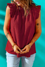 Load image into Gallery viewer, Textured Flutter Sleeve Frill Neck Blouse
