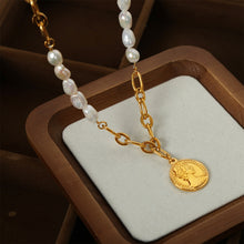Load image into Gallery viewer, Coin pendant Pearl Titanium Steel Necklace