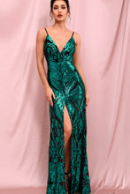 Load image into Gallery viewer, Contrast Sequin Backless Split Cami Dress
