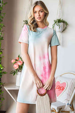 Load image into Gallery viewer, Tie-Dye Round Neck Short Sleeve Slit Dress