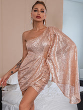 Load image into Gallery viewer, Sequined Cutout Cloak Sleeve Mini Wrap Dress