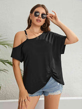 Load image into Gallery viewer, Plus Size Asymmetrical Neck Ruched Short Sleeve Blouse