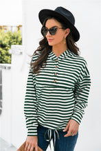 Load image into Gallery viewer, Striped Half-Button Dropped Shoulder Hoodie