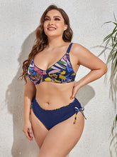 Load image into Gallery viewer, Plus Size Printed V-Neck Drawstring Bikini Set