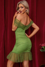 Load image into Gallery viewer, Mesh Off-Shoulder Ruffle Hem Beaded Dress
