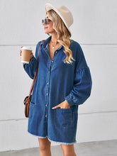 Load image into Gallery viewer, Button Up Pocketed Raw Hem Denim Dress