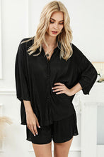 Load image into Gallery viewer, Pleated Button Up Shirt and Shorts Lounge Set