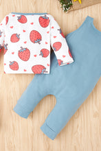 Load image into Gallery viewer, Baby Girl Strawberry Print Tee and Graphic Overalls Set