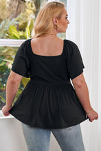 Load image into Gallery viewer, Plus Size Drawstring Sweetheart Neck Babydoll Blouse