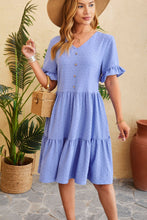 Load image into Gallery viewer, Swiss Dot Ruffled V-Neck Tiered Dress