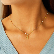 Load image into Gallery viewer, Inlaid Zircon 18K Gold-Plated Cross Bead Necklace