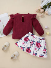 Load image into Gallery viewer, Girls Waffle Bow Detail Top and Floral Skirt Set