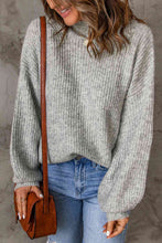 Load image into Gallery viewer, Heathered Balloon Sleeve Rib-Knit Sweater