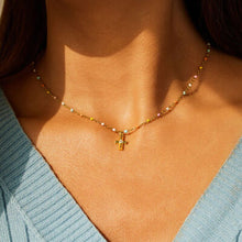 Load image into Gallery viewer, Inlaid Zircon 18K Gold-Plated Cross Bead Necklace