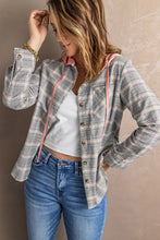 Load image into Gallery viewer, Plaid Drawstring Hooded Shirt Jacket
