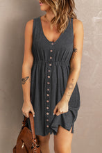 Load image into Gallery viewer, Button Front Empire Waist Sleeveless Slit Dress