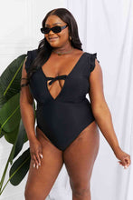 Load image into Gallery viewer, Marina West Swim Seashell Ruffle Sleeve One-Piece in Black
