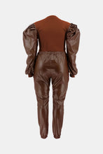 Load image into Gallery viewer, Plus Size Puff Sleeve Spliced Top and Drawstring Waist Joggers Set