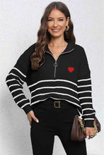 Load image into Gallery viewer, Striped Zip-Up Long Sleeve Ribbed Sweater