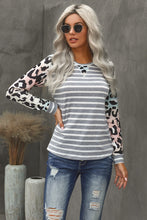 Load image into Gallery viewer, Leopard Striped Splice Long Sleeve Top