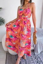 Load image into Gallery viewer, Botanical Print Tied Backless Cutout Slit Dress